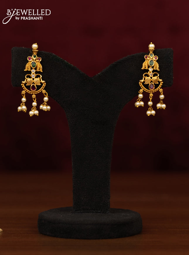 Antique guttapusalu necklace with kemp & cz stones and pearl hangings