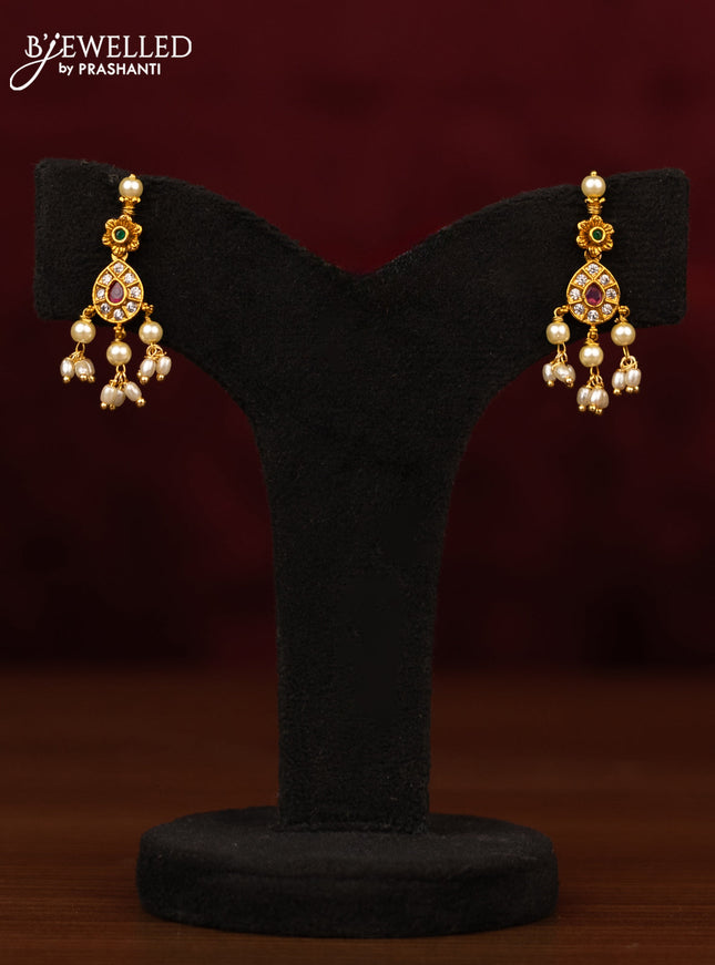 Antique guttapusalu necklace with kemp & cz stones and pearl hangings