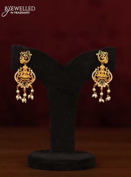 Antique guttapusalu necklace lakshmi pendant with kemp & cz stones and pearl hangings