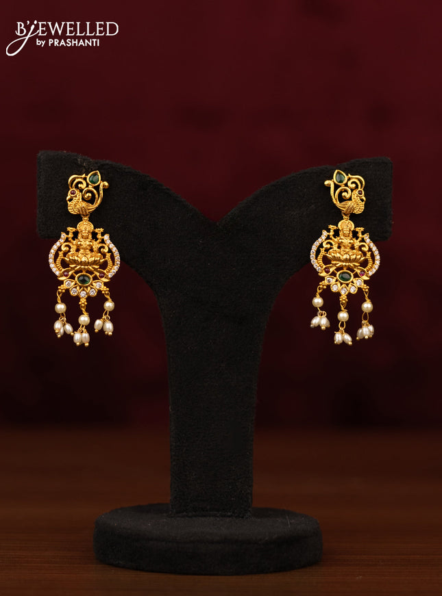 Antique guttapusalu necklace lakshmi pendant with kemp & cz stones and pearl hangings