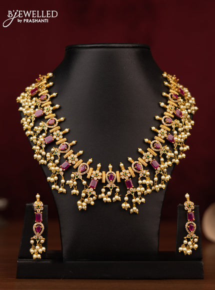 Antique guttapusalu necklace with kemp & cz stones and pearl hangings