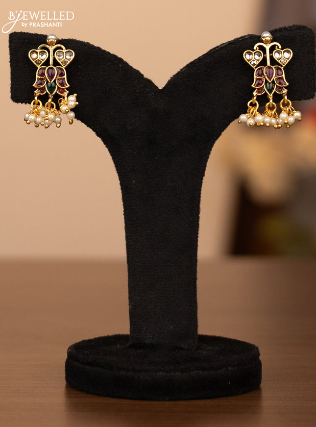 Antique necklace floral design with kemp & kundan stones and pearl hangings