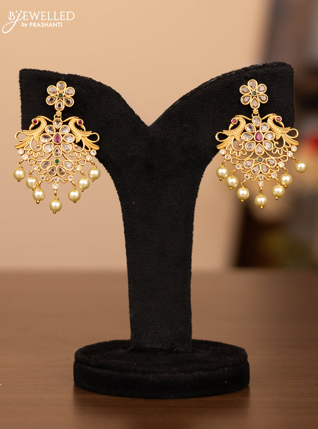 Antique necklace peacock design with kemp & cz stones and pearl hangings