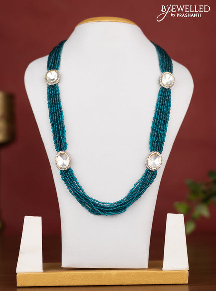 Jaipur crystal beaded multilayer green haaram with cz stones pendant without earrings