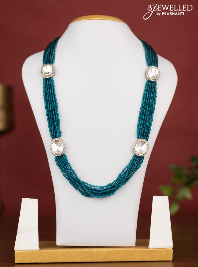 Jaipur crystal beaded multilayer green haaram with cz stones pendant without earrings