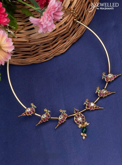 Antique ring type choker with kemp & cz stone and pearl hangings without earrings