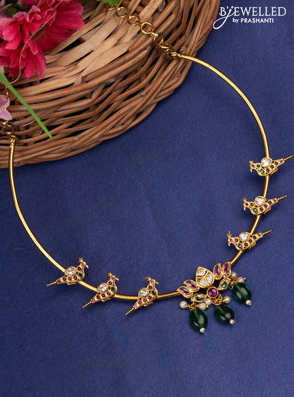 Antique ring type choker floral pendant with kemp & cz stone and pearl hangings without earrings