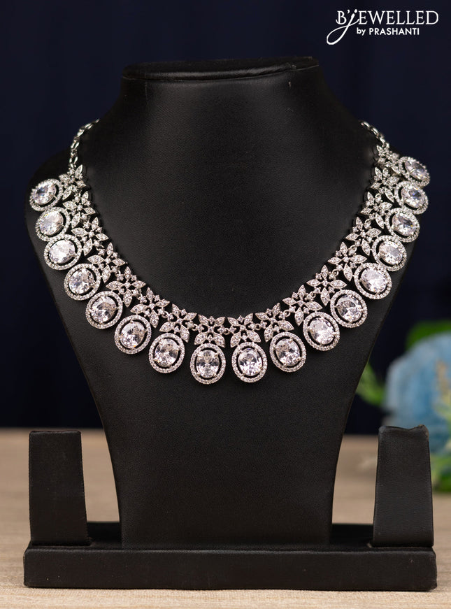 Zircon necklace floral design with cz stone without earrings