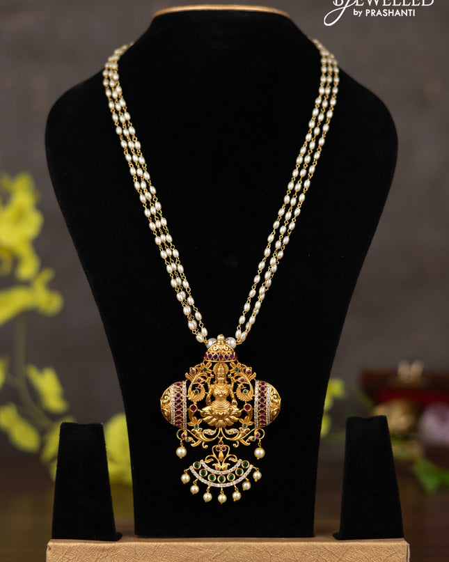 Pearl haaram lakshmi pendant with kemp & cz stones and pearl hangings without earrings