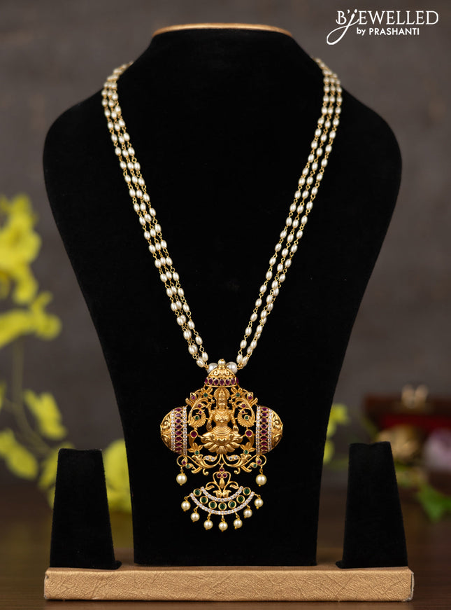 Pearl haaram lakshmi pendant with kemp & cz stones and pearl hangings without earrings