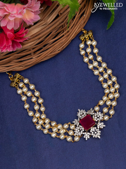 Pearl Choker with ruby and cz stones without earrings