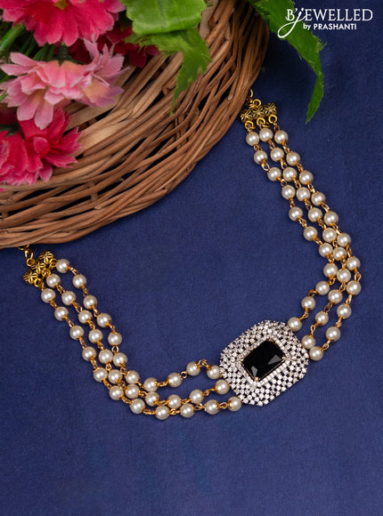 Pearl Choker with black and cz stones without earrings