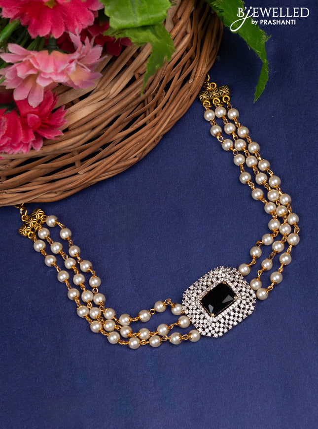 Pearl Choker with black and cz stones without earrings