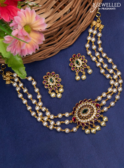 Pearl Choker with kemp & cz stones and pearl hangings