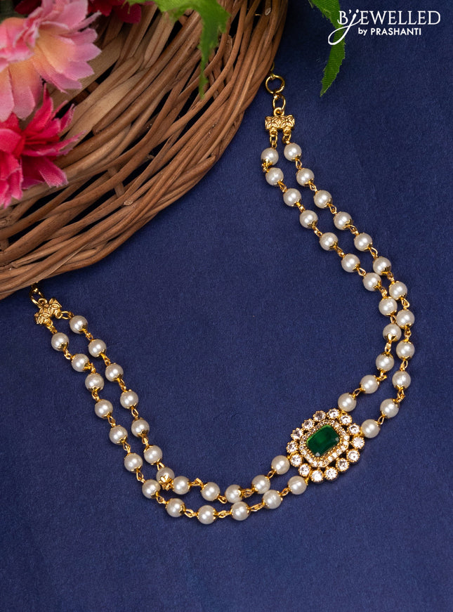 Pearl Choker with emerald and cz stones without earrings