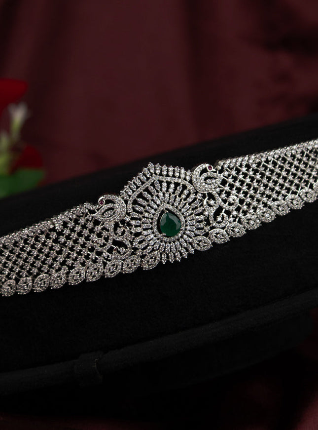Zircon hip chain peacock design with ruby & cz stones