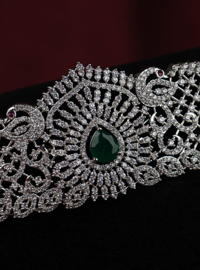 Zircon hip chain peacock design with ruby & cz stones