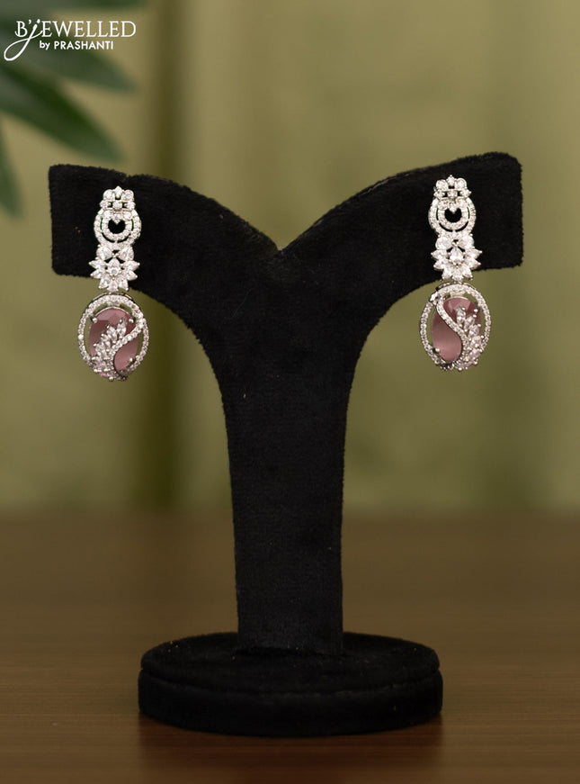 Zircon earrings with baby pink and cz stones