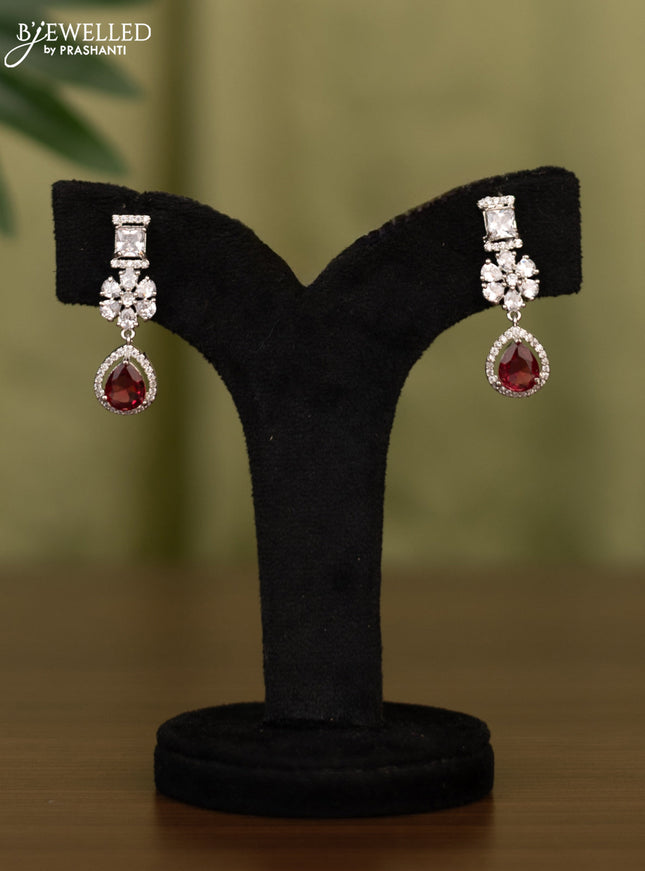 Zircon earring floral design with ruby and cz stones