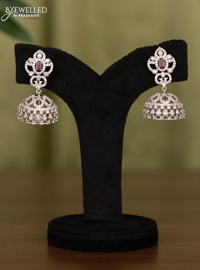 Zircon jhumka with ruby & cz stones and pearl hangings