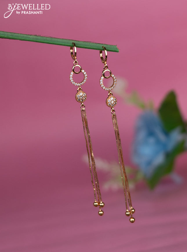 Rose gold hanging type earrings with cz stones