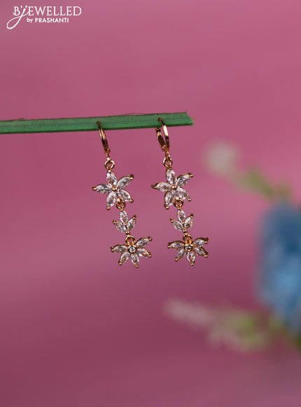 Rose gold hanging type earrings floral design with cz stones