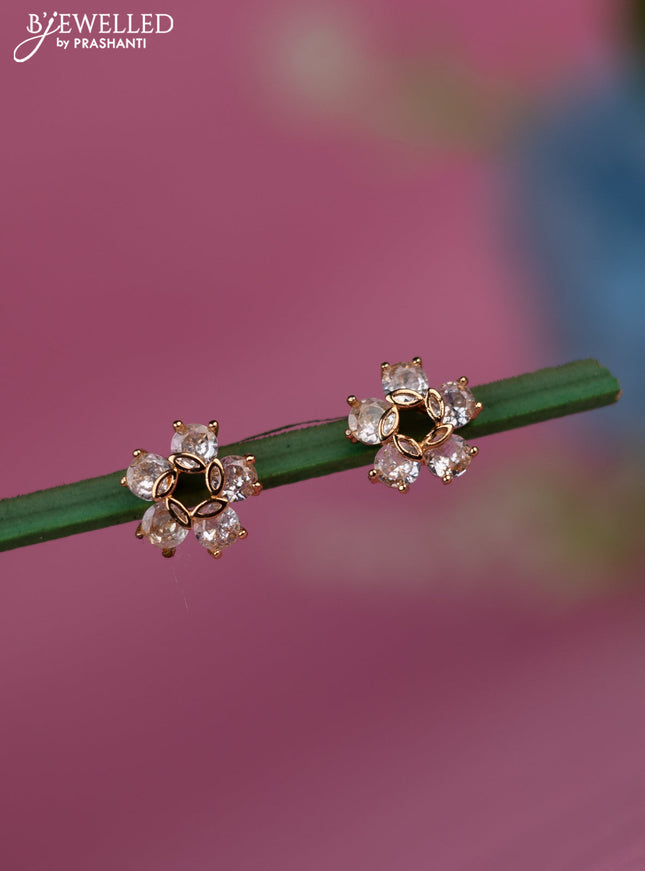 Rose gold earrings floral design with cz stones
