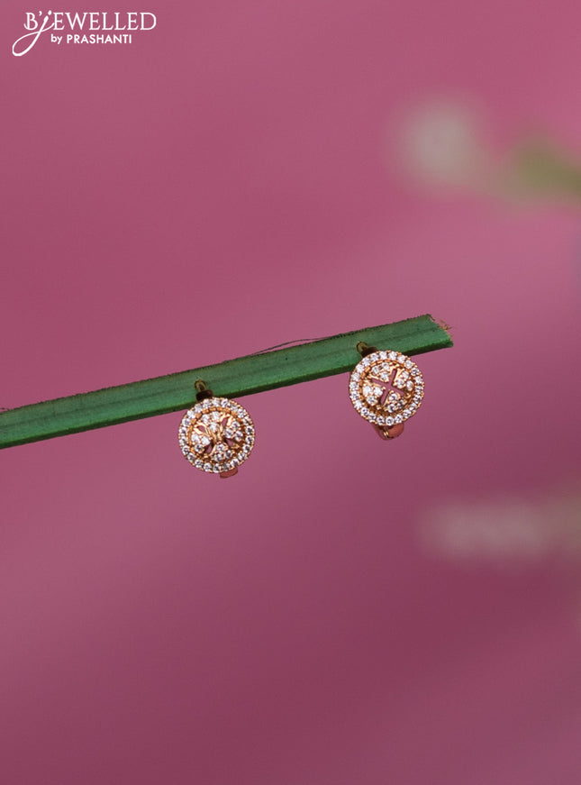 Rose gold hanging type earrings with cz stones