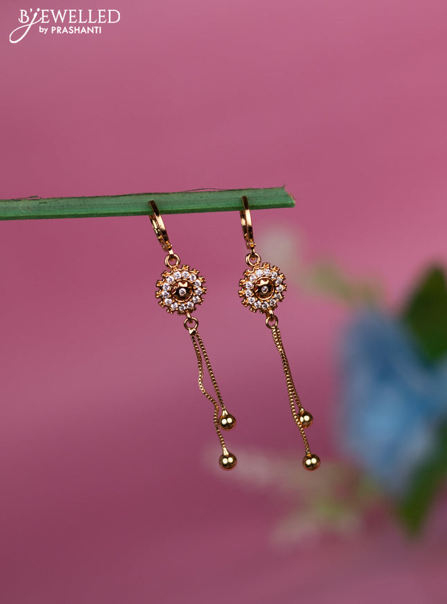 Rose gold hanging type earrings with cz stones