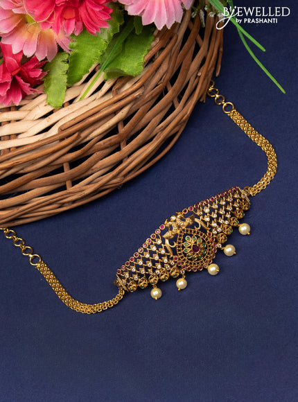 Antique choker peacock design with kemp & cz stones and pearl hangings without earrings