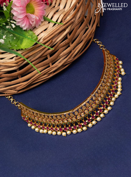 Antique choker with kemp & cz stones and pearl hangings without earrings