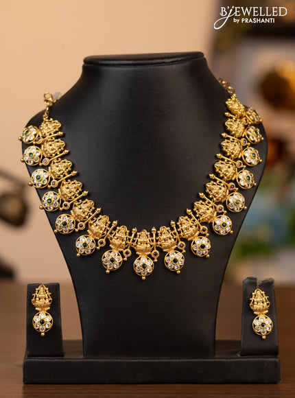 Antique necklace lakshmi desaign with kemp and cz stones