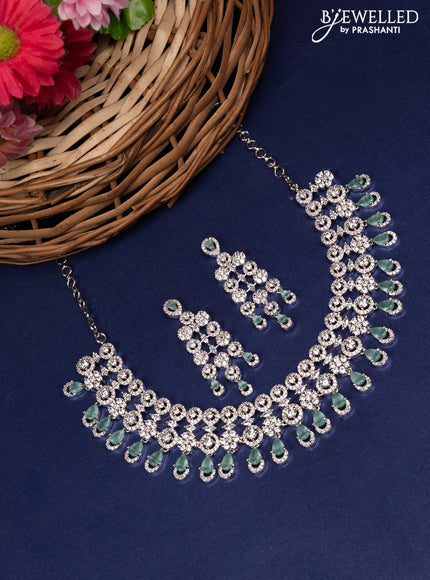 Zircon choker floral design with mint green & cz stones