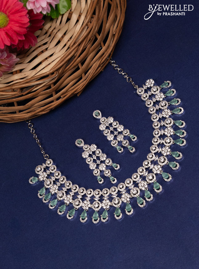 Zircon choker floral design with mint green & cz stones