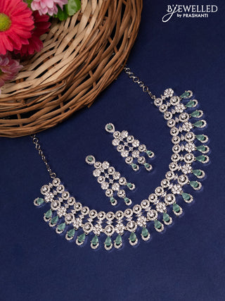 Zircon choker floral design with mint green & cz stones