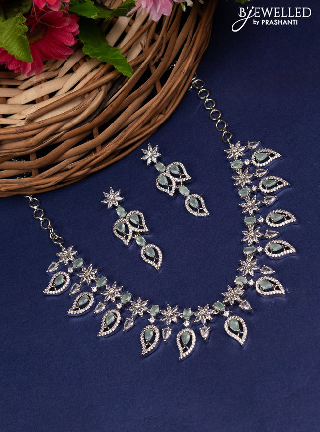 Zircon choker floral design with mint green & cz stones