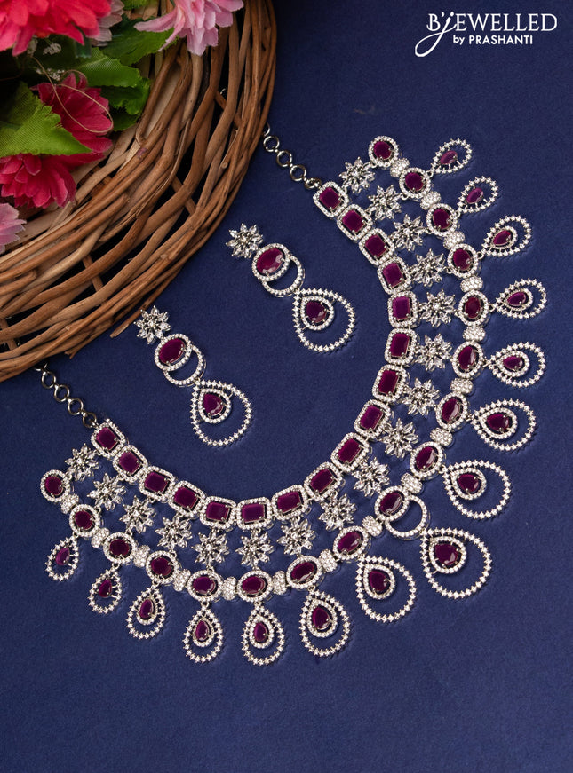 Zircon choker with ruby & cz stones and hangings