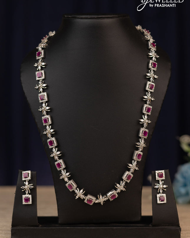 Zircon haaram floral design with ruby & cz stones