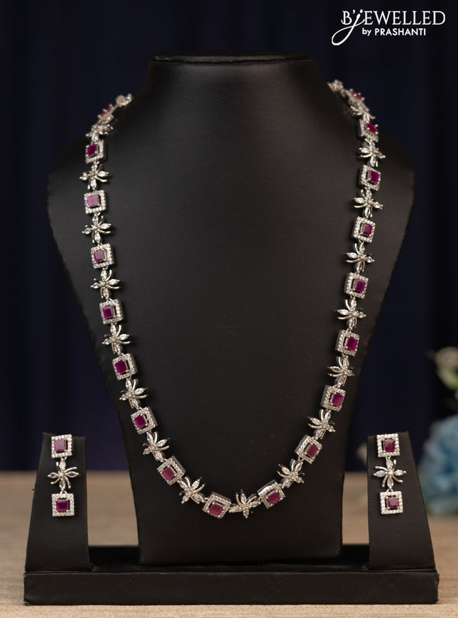 Zircon haaram floral design with ruby & cz stones