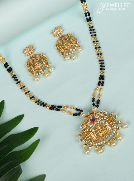 Mangalsutra lakshmi design with kemp & cz stones and pearl hangings