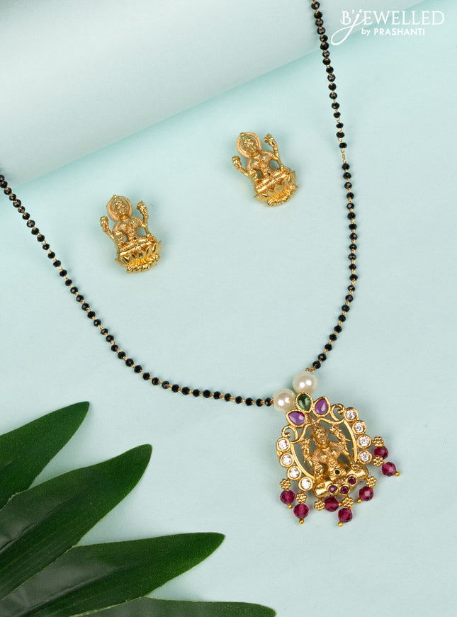 Mangalsutra lakshmi design with kemp & cz stones and beads hangings