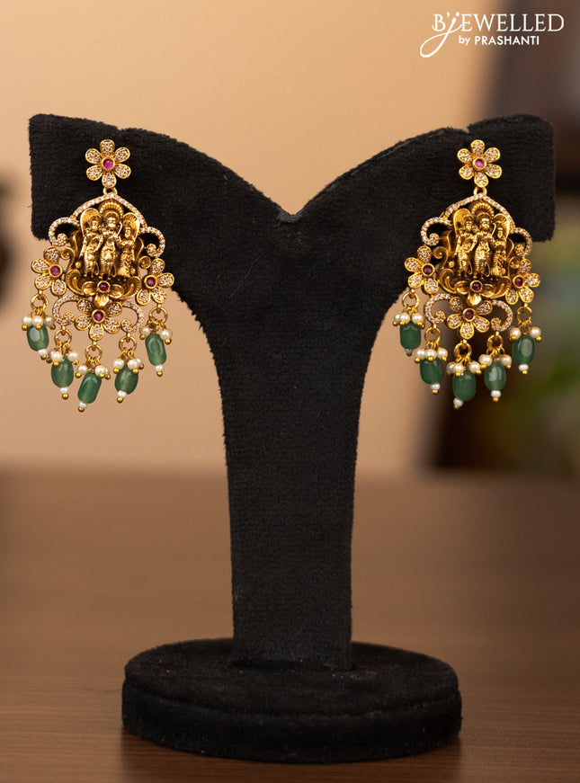 Antique choker ramdarbar design with pink kemp & cz stones and pearl & beads hanging