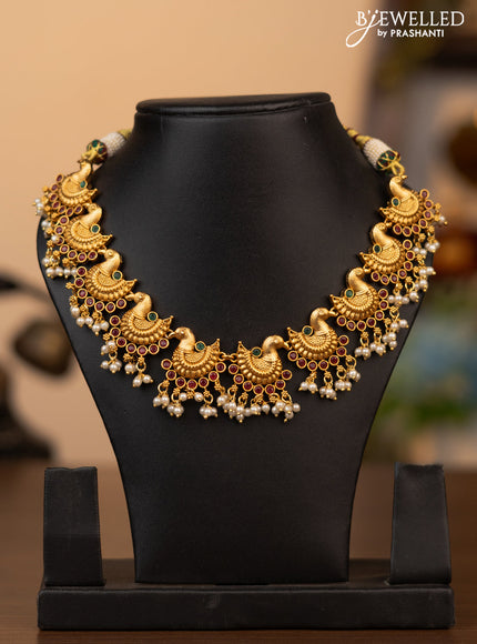 Antique necklace peacock design with kemp stones and pearl hangings without earrings