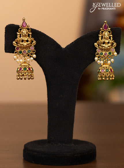 Antique necklace lakshmi kasu design with kemp stones and pearl & golden beads hanging