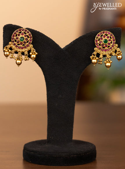 Antique necklace peacock design with kemp stones and golden beads hanging