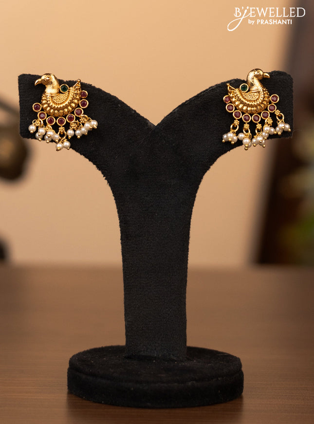 Antique necklace peacock design with kemp stones and pearl hangings