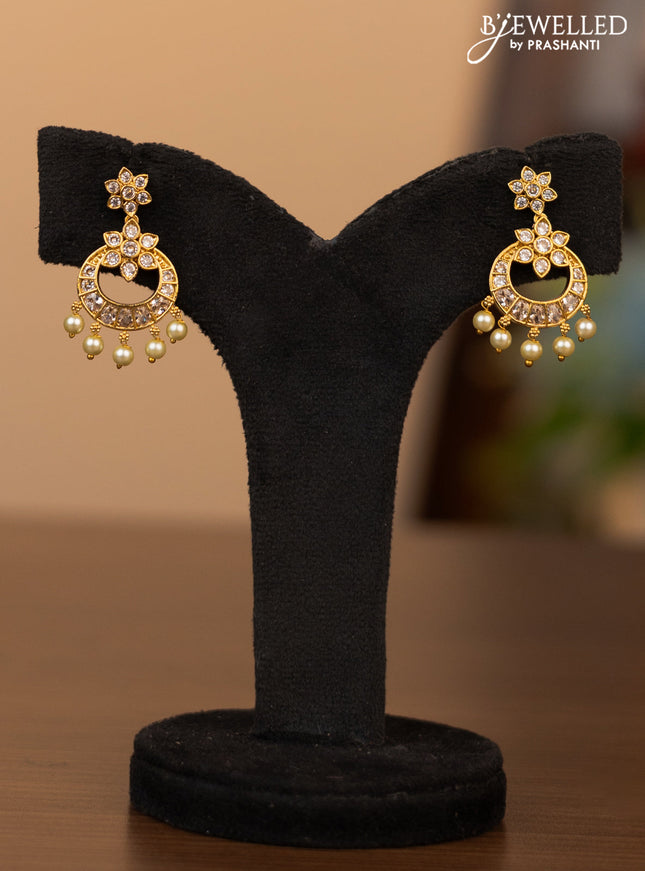 Antique necklace chanbali design with cz stones and pearl hangings