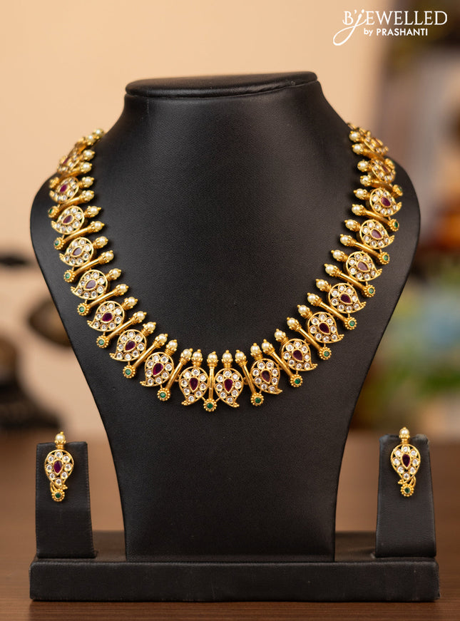 Antique necklace manga pattern with kemp and cz stones