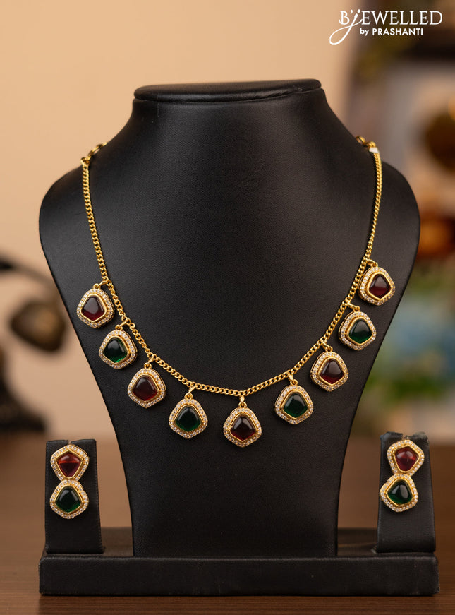 Antique simple necklace with kemp and cz stones