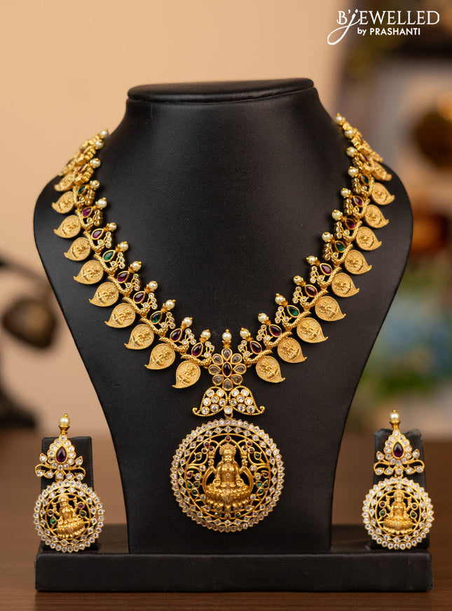Antique necklace lakshmi & manga design with kemp and cz stones
